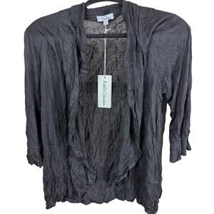 NWT Shana Black Crinkle Three Quarter Sleeves Ruffle Open Cardigan Size XS